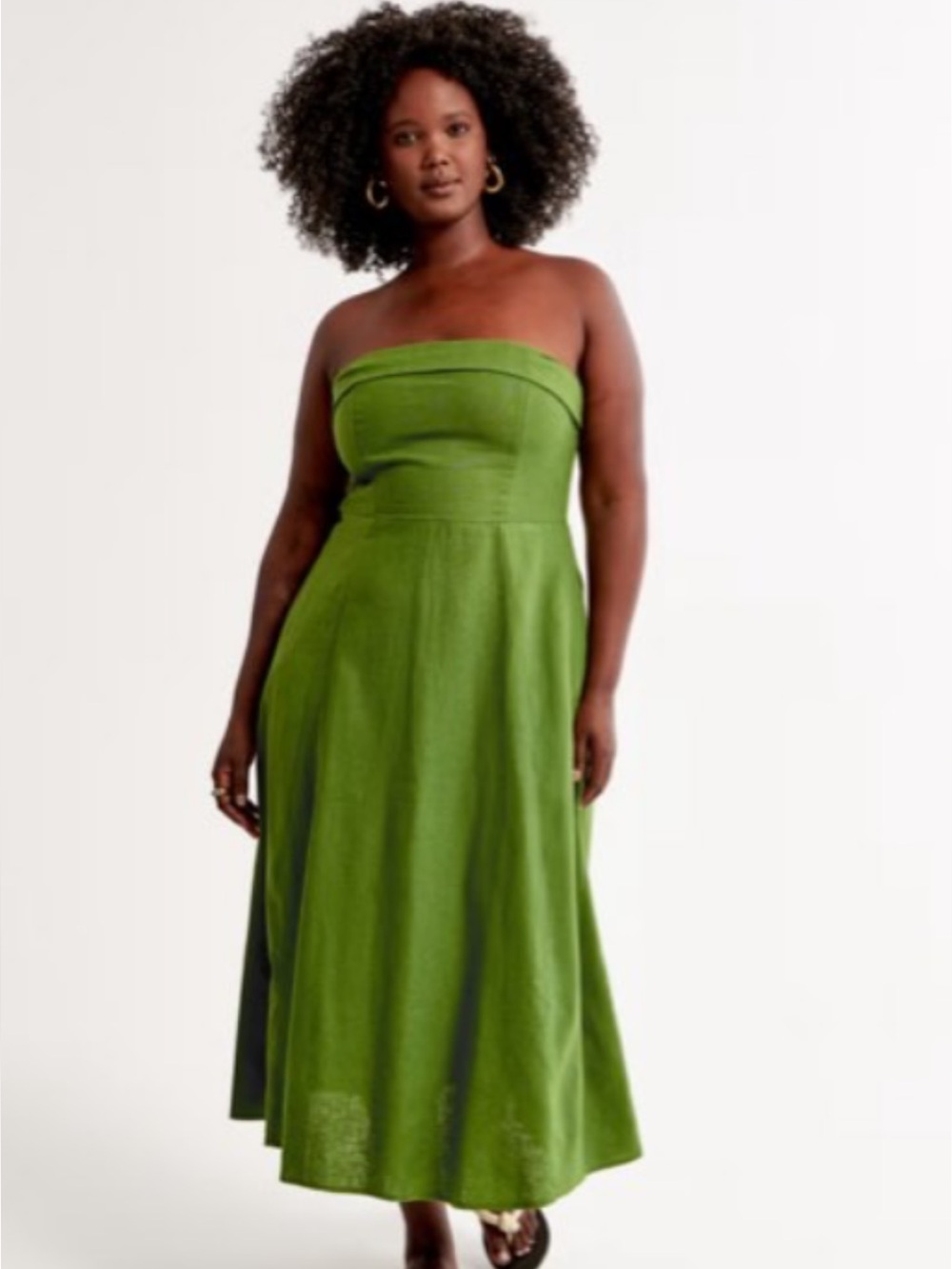 abercrombie & fitch strapless linen blend midi dress avocado green